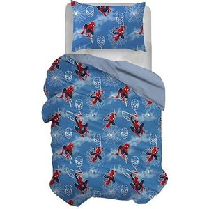 Spiderman Beddengoed voor eenpersoonsbed, blauw, tas 155 x 200 cm, kussensloop 50 x 80 cm, Marvel Disney, 100% katoen, officieel product