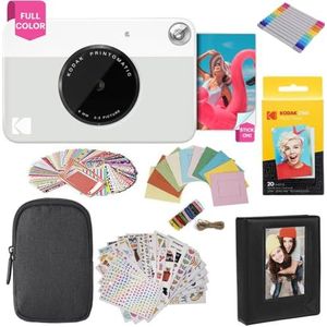 KODAK Printomatic Instant Camera (grijs) Gift Bundle + zink papier (20 vellen) + Deluxe Case + 7 leuke stickers sets + Twin Tip Markers + Foto Album + Hanging Frames