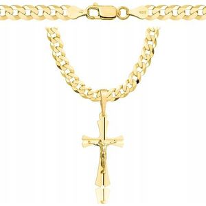 AMAR Herenketting met kruis 585, herenketting 925/585, massief 585 goud, 5 mm, kruisketting, pantserketting, Sterling Zilver