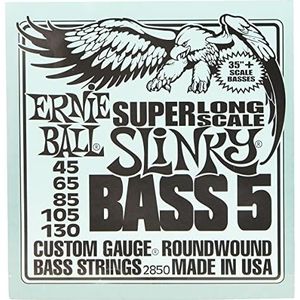 Ernie Ball P02850 Slinky snaren met extra lange stemvork, voor e-basgits met 5 snaren, dikte 45-130