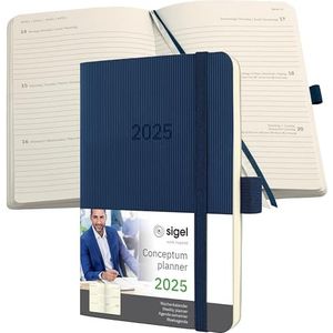 SIGEL Conceptum C2533 Agenda semainier 2025, env. A6, bleu foncé, couverture souple, 176 pages, élastique, passant pour stylo, pochette d'archives, certifié PEFC, Conceptum