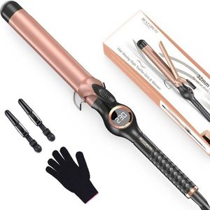 BESTOPE PRO Fer à friser de 25 mm - Grandes boucles - Multi-température - Design d'extension - Chauffage rapide - Fer à boucler avec grand écran LCD - Avec pince et gant