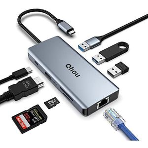 Dockingstation USB C Hub 4K HDMI 8-in-1 USB C adapter type C Dual Display Compatibel met Mac OS/Windows/Thunderbolt (Ethernet-poort, HDMI 4K, PD 100W, 2x USB 3.0, USB2.0, SD/TF)