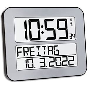 TFA Dostmann TimeLine Max 60.4512.54 Radiografische wandklok met weekdag en wekker, 258 x 30 (120) x 212 mm, zilver