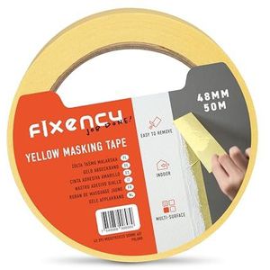 Fixency - 1 x schildertape (48 mm x 50 m) I plakband voor schilderen, vernissen, renovatie I afplakken papierverf I scheurbestendig en afbladderend I kleur: geel