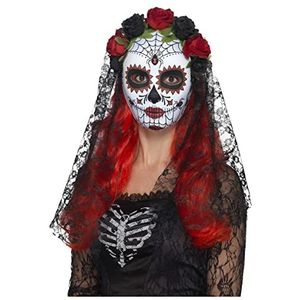 Smiffys 44639 Senorita Dag van de Doden masker (één maat), rood en zwart