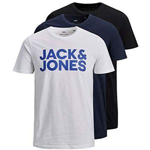 JACK & JONES Jjecorp Logo Ss O-Neck 3 stuks Mp T-shirt voor heren, zwart/pakket: 1zwart, 1marineblauw, 1wit