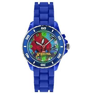Spiderman Quartz horloge voor kinderen, met analoge weergave en blauwe rubberen band, veelkleurige wijzerplaat spd3415, veelkleurig/blauw, riem, Meerkleurig/blauw, riem