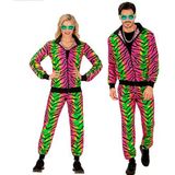 W WIDMANN Trainingspak, dierenprint, tijger, neon, dierenprint, jaren 80-outfit, joggingpak, badkameroutfit, carnavalskostuum