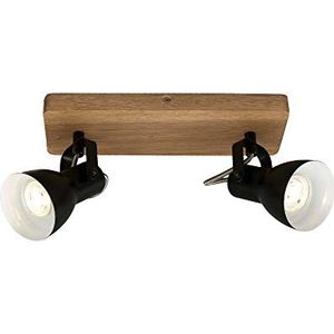BRILONER Leuchten Retro plafondlamp, 2x GU10 max. 35W draaibaar, van hout en metaal, zwart, 280 x 100 x 135 mm