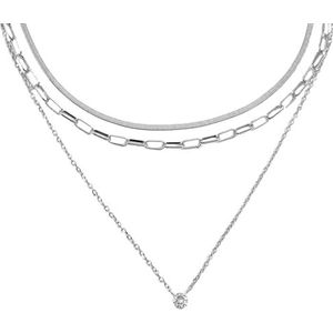 IOSPKKIO® Meerlaagse zilveren choker ketting voor vrouwen meisjes, CZ hanger ketting sierlijke platte slangenketting, lage ketting met mooie doos, zilver, zink, zirkonia, Zink, Zirkonia