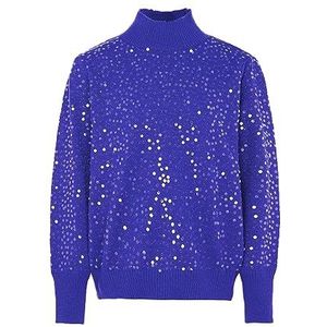 faina Women's Haut en tricot fin avec col montant et paillettes Polyester Bleu roi Taille M/L Pull Sweater, Medium, bleu roi, M