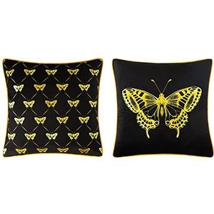 2 stuks vierkante fluwelen kussensloop met vlinderpatroon, decoratieve kussensloop voor thuis en boerderij, slaapkamer, bank, 45,7 x 45,7 cm, goud en zwart