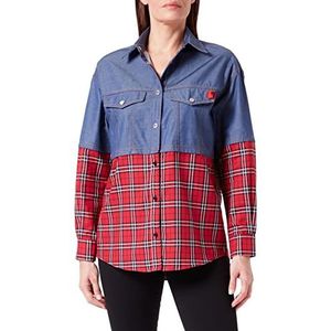 Love Moschino Dames shirt met lange mouwen met On The Front Patchtzakken, rood, zwart, wit, blauw