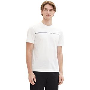 TOM TAILOR heren t-shirt met streep print & logo, 18623 - Beige Vintage Mix