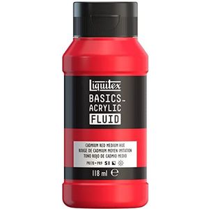 Liquitex Basics Fluid Acrylverf met vloeibare consistentie, sneldrogend, lichtecht, waterdicht, op waterbasis, 118 ml, cadmiumrood, medium imitatie