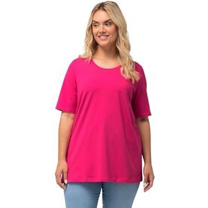Ulla Popken T-shirt voor dames, A-lijn, ronde hals, halve mouwen, Hot Pink Fuchsia