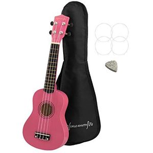 World Rhythm Sopraan ukelele - beginner sopraan ukelele in roze afwerking met draagtas, reservetouwen voor ukelele en vilten plectrum, standaard, WR-304