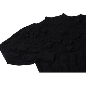 faina Pull en tricot tricoté pour femme - Motif floral tridimensionnel - Noir - Taille XS/S, Noir, XS