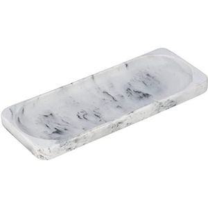 WENKO Desio badkamerdienblad met lege zak voor het decoreren van de badkamer, elegante badkameraccessoires van kunststeen in marmerlook, 30 x 2 x 11 cm, wit - grijs