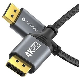 Sonero® 4K DisplayPort 1.2 kabel, DisplayPort-stekker op DisplayPort-stekker, 4K 60Hz, 2K 144Hz, katoenen mantel, grijs/zwart, 1,00 meter