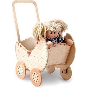 Dida - De decoratieve houten poppenwagen met strik is een houten kinderwagen voor het duwen van peuterpoppen. De speelwagen is ideaal voor de kleuterschool en thuis