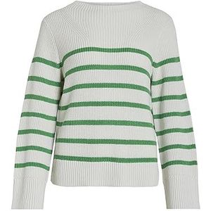 Vila Vimonti L/S gestreepte gebreide damestrui, Helder groen / details: alyssum wit