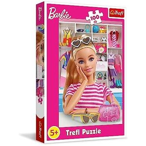 Trefl - Barbie, Meet Barbie puzzel 100 stukjes-roze puzzel met de populairste pop ter wereld, creatief entertainment, plezier voor kinderen vanaf 5 jaar