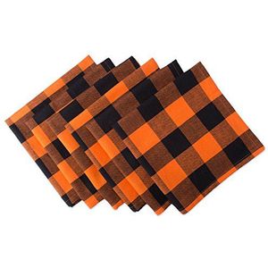 DII Buffalo Check Collection - klassieke boerderijserviesset, 50,8 x 50,8 cm, oranje en zwart, 6-delig