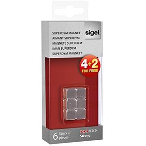 SIGEL Gl192 Magnetische kubus, neodymium N42, voor magneetborden, 1 x 1 cm, zilverkleurig, 6 stuks