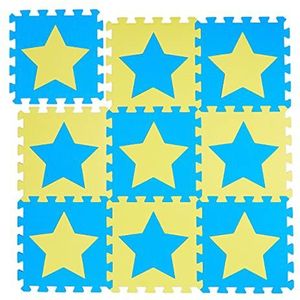 Relaxdays speelmat foam sterren - puzzelmat - kinderen - speelkleed - vloermat eva schuim - blauw-geel