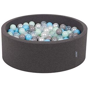 KiddyMoon 90 x 30 cm/200 ballen met een diameter van 7 cm, rond ballenbad voor baby's, gemaakt in de EU, donkergrijs: parel/grijs/transparant/babyblauw/mint