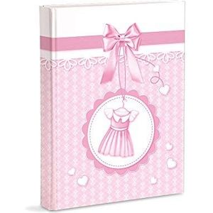 Mareli Fotoalbum, roze, geboorte meisjes, met dagboek, 23 x 30 cm, 56 witte pagina's en 4 persoonlijke krantenpagina's, dikke en stevige kartonnen pagina's