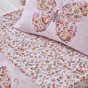 Catherine Lansfield Hoeslaken voor tweepersoonsbed, betoverd vlinders, roze