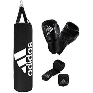adidas Uniseks boksset voor volwassenen, zwart, bokszak, 80 cm, handschoenen: 10 oz