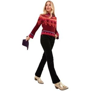 Joe Browns Boho Fluted Sleeve Fair Isle Knit Jumper Sweater Dames (1 stuk), Rood