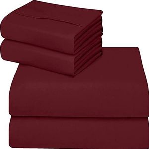 ComfyWell Hoeslaken voor eenpersoonsbed, diepe zak, 35 cm, zachte geborstelde microvezelstof, krimpbestendig en lichtbestendig, eenpersoonsbed (90 x 190 cm, wijnrood)