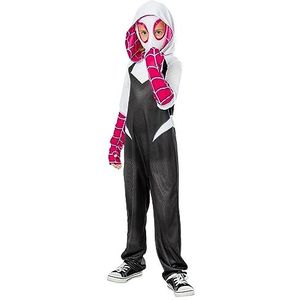 Rubies kostuum Co Spider Gwen Spiderverse Clássic kostuum voor meisjes, bedrukte jumpsuit met capuchon en officieel Marvel-masker voor Halloween, carnaval, Kerstmis en verjaardag