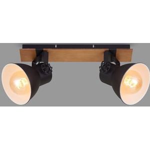 Briloner Leuchten Retro plafondlamp met houten balken - 2 lampen - E27 fitting - max. 40 watt - verstelbare lampenkap - rustieke plafondlamp - hout zwart en wit