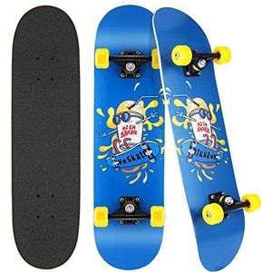 Hikole Compleet skateboard voor beginners, 80 x 20 cm, geschikt voor kinderen, jongeren, beginners en professionals, 7-laags esdoorn concaaf skateboard (blauw)