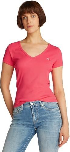 Tommy Jeans Tjw Slim Essential Rib V Ss Dw0dw17385 T-shirt S/S dames, Rood (Love)