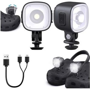 Croc Lights, 2 oplaadbare Croc Shoes IPX6 waterdichte schoenkoplampen met 4 verlichtingsmodi, verstelbare krokodillenzaklamp voor kinderen en volwassenen, Acrylonitril-Butadien-Styreen (ABS)