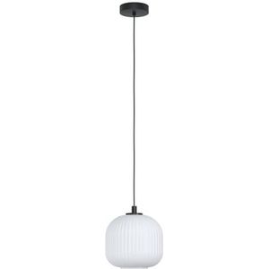 EGLO Mantunale Hanglamp, plafondlamp hanglamp, kroonluchter voor woonkamer of eetkamer, metaal in zwart en wit glas, fitting E27, Ø 20 cm