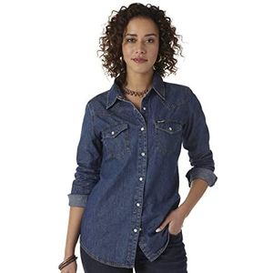 Wrangler Retro Lange Mouwen Western Denim Snap Shirt Dames (1 stuk), Donkere Denim