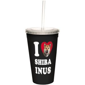 Tree-Free Greetings CC35119 I Heart Shiba Inus Artful Traveler Thermosbeker dubbelwandig met herbruikbaar rietje, 473,6 ml, acryl, meerkleurig