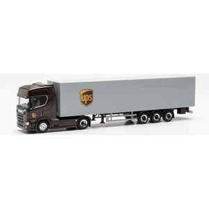 Herpa Scania CR 20 HD vrachtwagen model met twee bagageropleggers ""UPS Spanje"" (Spanien/Madrid), schaal 1/87, Duits model, verzamelstuk, plastic figuur