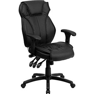 Flash Furniture bureaustoel zwart lederen stoel met verlichte standknop met armarm