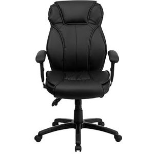 Flash Furniture bureaustoel zwart lederen stoel met verlichte standknop met armarm