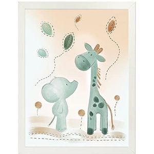 Nattou Luna en Axel ingelijste poster - groen/beige - 30x40 cm