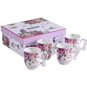 London Boutique K414 Set van 4 mokken cadeauset, vogel roze vlinder